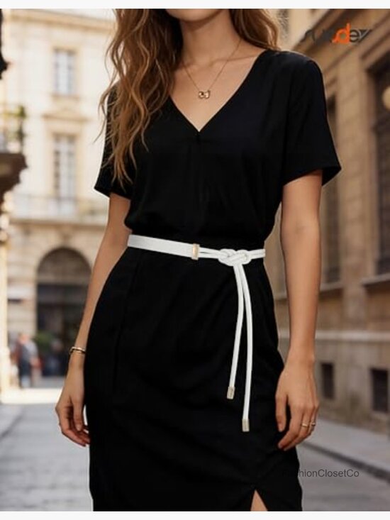 Faux Leather Knotted Thin Waist Belt for Dresses Jeans Pants main image 5